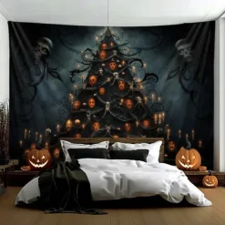 Halloween Decorations Hanging Tapestry Skeletons Halloween Tree Wall Art Large Tapestry Mural Decor Photograph Backdrop Blanket Curtain Home Bedroom Living Room Decoration