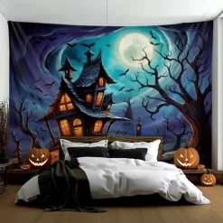 Halloween Decorations Hanging Tapestry Scarecrow Pumpkin Wall Art Large Tapestry Mural Decor Photograph Backdrop Blanket Curtain Home Bedroom Living Room