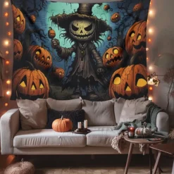 Halloween Decorations Hanging Tapestry Scarecrow Pumpkin Wall Art Large Tapestry Mural Decor Photograph Backdrop Blanket Curtain Home Bedroom Living Room