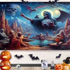 Halloween Decorations Hanging Tapestry Jack O Lantern Pumpkins Wall Art Large Tapestry Mural Decor Photograph Backdrop Blanket Curtain Home Bedroom Living Room Decoration Creepy Forest