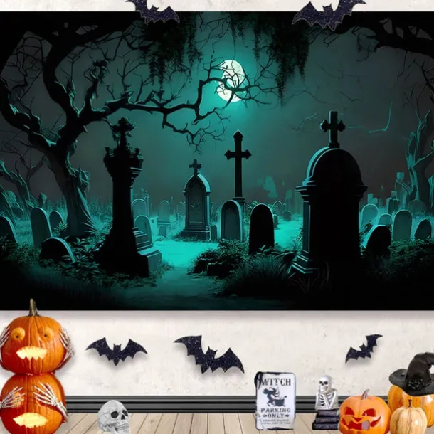 Halloween Decorations Hanging Tapestry Jack O Lantern Pumpkins Wall Art Large Tapestry Mural Decor Photograph Backdrop Blanket Curtain Home Bedroom Living Room Decoration Creepy Forest