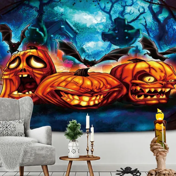 Halloween Decorations Hanging Tapestry Jack O Lantern Pumpkins Wall Art Large Tapestry Mural Decor Photograph Backdrop Blanket Curtain Home Bedroom Living Room Decoration Creepy Forest