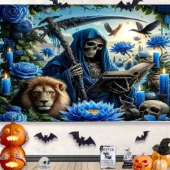 Halloween Decorations Hanging Tapestry Wall Art Large Tapestry Mural Decor Photograph Backdrop Blanket Curtain Home Bedroom Living Room Decoration Death Selfie