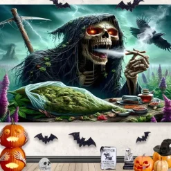 Halloween Decorations Hanging Tapestry Wall Art Large Tapestry Mural Decor Photograph Backdrop Blanket Curtain Home Bedroom Living Room Decoration Death Selfie