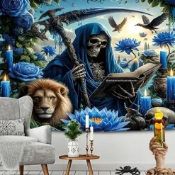 Halloween Decorations Hanging Tapestry Wall Art Large Tapestry Mural Decor Photograph Backdrop Blanket Curtain Home Bedroom Living Room Decoration Death Selfie