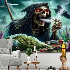 Halloween Decorations Hanging Tapestry Wall Art Large Tapestry Mural Decor Photograph Backdrop Blanket Curtain Home Bedroom Living Room Decoration Death Selfie