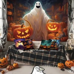Halloween Decorations Hanging Tapestry Ghost Walking Dog Wall Art Large Tapestry Mural Decor Photograph Backdrop Blanket Curtain Home Bedroom Living Room Decoration