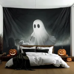 Halloween Decorations Hanging Tapestry Ghost Walking Dog Wall Art Large Tapestry Mural Decor Photograph Backdrop Blanket Curtain Home Bedroom Living Room Decoration