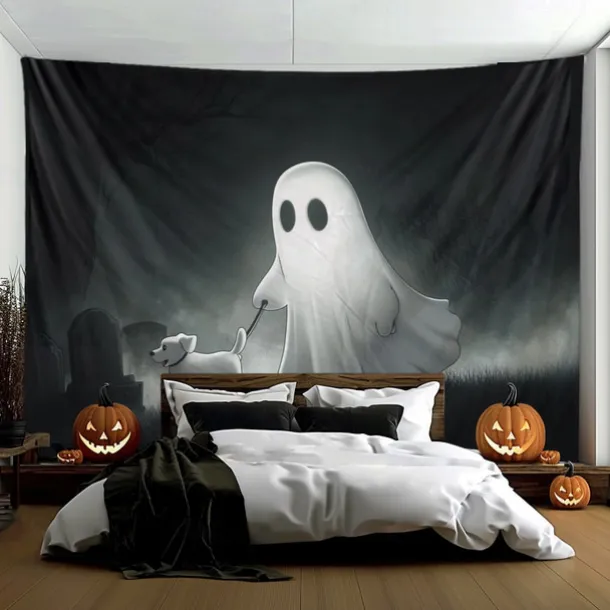 Halloween Decorations Hanging Tapestry Ghost Walking Dog Wall Art Large Tapestry Mural Decor Photograph Backdrop Blanket Curtain Home Bedroom Living Room Decoration