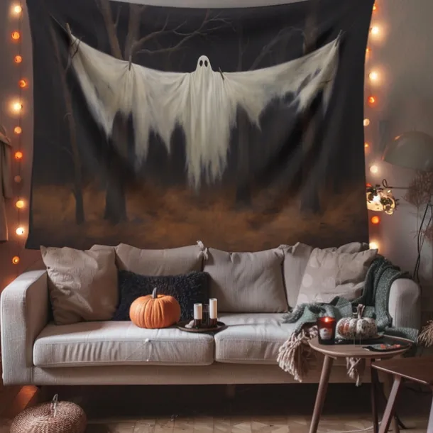 Halloween Decorations Hanging Tapestry Ghost Walking Dog Wall Art Large Tapestry Mural Decor Photograph Backdrop Blanket Curtain Home Bedroom Living Room Decoration