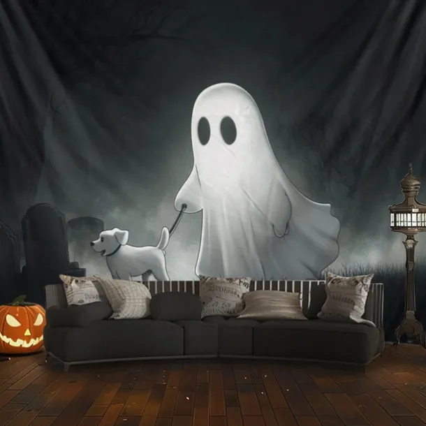 Halloween Decorations Hanging Tapestry Ghost Walking Dog Wall Art Large Tapestry Mural Decor Photograph Backdrop Blanket Curtain Home Bedroom Living Room Decoration