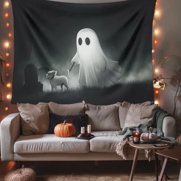 Halloween Decorations Hanging Tapestry Ghost Walking Dog Wall Art Large Tapestry Mural Decor Photograph Backdrop Blanket Curtain Home Bedroom Living Room Decoration