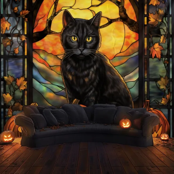 Halloween Decorations Hanging Tapestry Stained Glass Pumpkin Bat Wall Art Large Tapestry Mural Decor Photograph Backdrop Blanket Curtain Home Bedroom Living Room