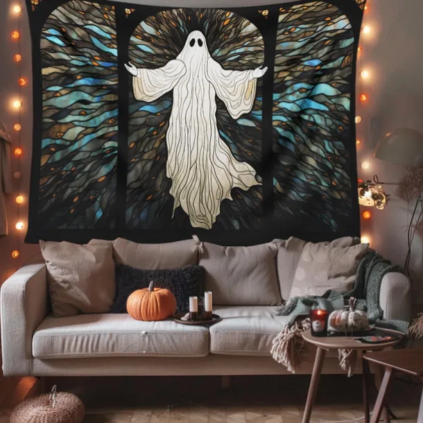 Halloween Decorations Hanging Tapestry Stained Glass Pumpkin Bat Wall Art Large Tapestry Mural Decor Photograph Backdrop Blanket Curtain Home Bedroom Living Room