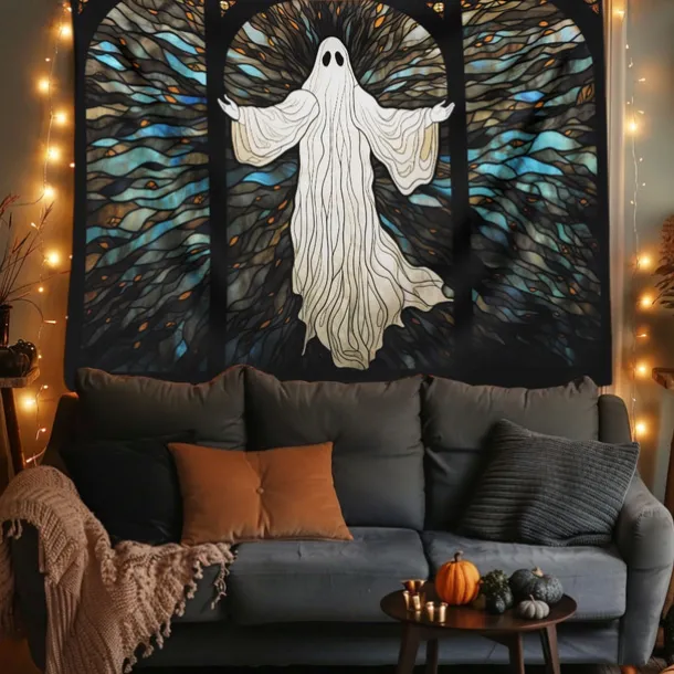 Halloween Decorations Hanging Tapestry Stained Glass Pumpkin Bat Wall Art Large Tapestry Mural Decor Photograph Backdrop Blanket Curtain Home Bedroom Living Room