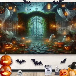 Halloween Decorations Hanging Tapestry Jack O Lantern Wall Art Large Tapestry Mural Decor Photograph Backdrop Blanket Curtain Home Bedroom Living Room Decoration Death Selfie