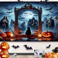 Halloween Decorations Hanging Tapestry Jack O Lantern Wall Art Large Tapestry Mural Decor Photograph Backdrop Blanket Curtain Home Bedroom Living Room Decoration Death Selfie