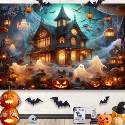 Halloween Decorations Hanging Tapestry Jack O Lantern Wall Art Large Tapestry Mural Decor Photograph Backdrop Blanket Curtain Home Bedroom Living Room Decoration Death Selfie