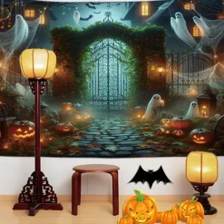 Halloween Decorations Hanging Tapestry Jack O Lantern Wall Art Large Tapestry Mural Decor Photograph Backdrop Blanket Curtain Home Bedroom Living Room Decoration Death Selfie