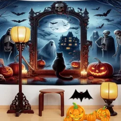 Halloween Decorations Hanging Tapestry Jack O Lantern Wall Art Large Tapestry Mural Decor Photograph Backdrop Blanket Curtain Home Bedroom Living Room Decoration Death Selfie
