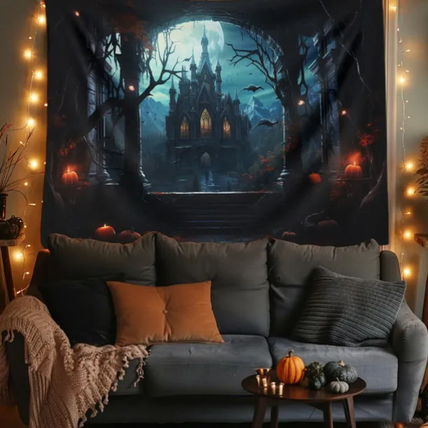 Halloween Decorations Hanging Tapestry Jack O Lantern Pumpkins Wall Art Large Tapestry Mural Decor Photograph Backdrop Blanket Curtain Home Bedroom Living Room Forest Castle