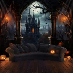 Halloween Decorations Hanging Tapestry Jack O Lantern Pumpkins Wall Art Large Tapestry Mural Decor Photograph Backdrop Blanket Curtain Home Bedroom Living Room Forest Castle