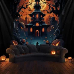 Halloween Decorations Hanging Tapestry Jack O Lantern Pumpkin Graveyard Wall Art Large Tapestry Mural Decor Photograph Backdrop Blanket Curtain Home Bedroom Living Room
