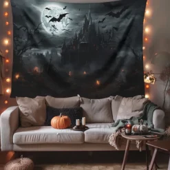 Halloween Decorations Hanging Tapestry Jack O Lantern Pumpkin Graveyard Wall Art Large Tapestry Mural Decor Photograph Backdrop Blanket Curtain Home Bedroom Living Room