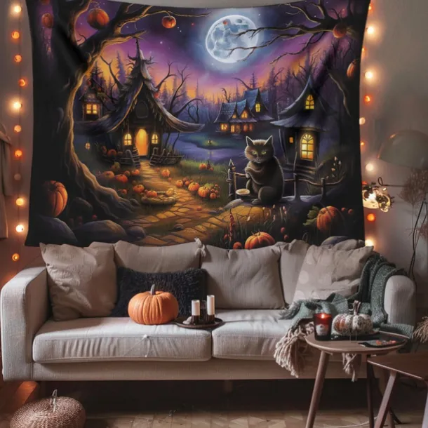 Halloween Decorations Hanging Tapestry Pumpkin Dwarf House Wall Art Large Tapestry Mural Decor Photograph Backdrop Blanket Curtain Home Bedroom Living Room Decoration