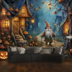 Halloween Decorations Hanging Tapestry Pumpkin Dwarf House Wall Art Large Tapestry Mural Decor Photograph Backdrop Blanket Curtain Home Bedroom Living Room Decoration