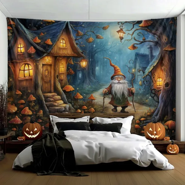 Halloween Decorations Hanging Tapestry Pumpkin Dwarf House Wall Art Large Tapestry Mural Decor Photograph Backdrop Blanket Curtain Home Bedroom Living Room Decoration
