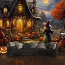 Halloween Decorations Hanging Tapestry Pumpkin Dwarf House Wall Art Large Tapestry Mural Decor Photograph Backdrop Blanket Curtain Home Bedroom Living Room Decoration