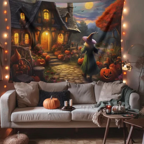Halloween Decorations Hanging Tapestry Pumpkin Dwarf House Wall Art Large Tapestry Mural Decor Photograph Backdrop Blanket Curtain Home Bedroom Living Room Decoration