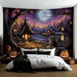 Halloween Decorations Hanging Tapestry Pumpkin Dwarf House Wall Art Large Tapestry Mural Decor Photograph Backdrop Blanket Curtain Home Bedroom Living Room Decoration