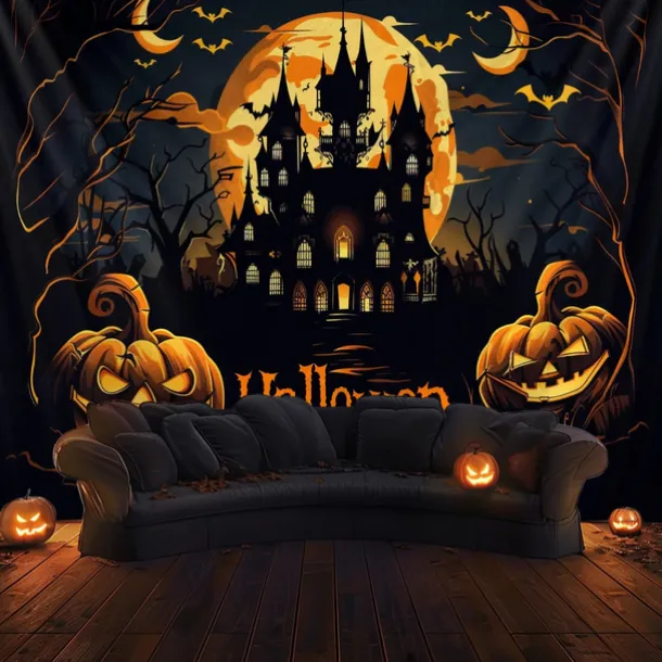 Halloween Decorations Hanging Tapestry Evil Pumpkin Castle Wall Art Large Tapestry Mural Decor Photograph Backdrop Blanket Curtain Home Bedroom Living Room