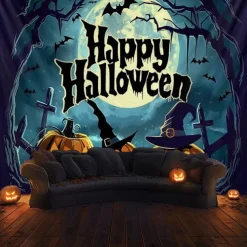 Halloween Decorations Hanging Tapestry Evil Pumpkin Castle Wall Art Large Tapestry Mural Decor Photograph Backdrop Blanket Curtain Home Bedroom Living Room