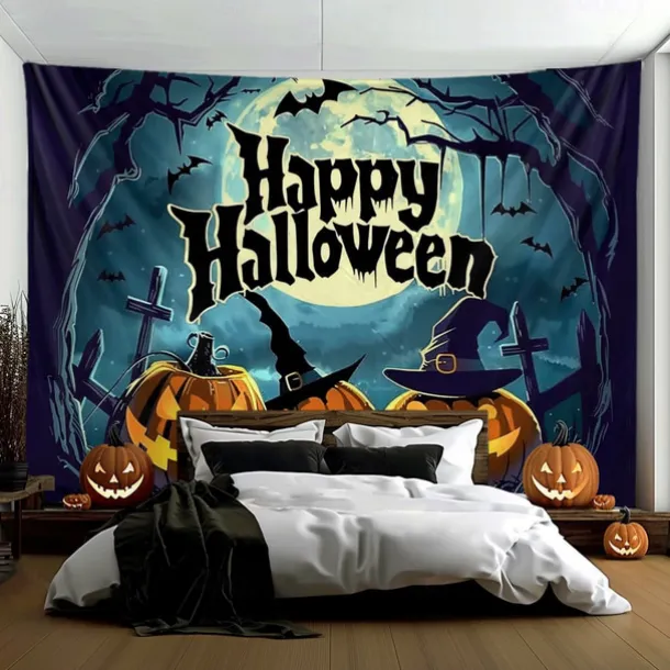 Halloween Decorations Hanging Tapestry Evil Pumpkin Castle Wall Art Large Tapestry Mural Decor Photograph Backdrop Blanket Curtain Home Bedroom Living Room