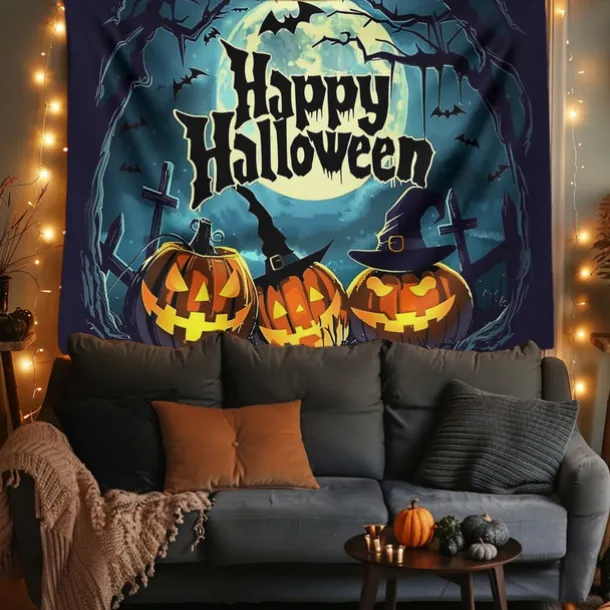 Halloween Decorations Hanging Tapestry Evil Pumpkin Castle Wall Art Large Tapestry Mural Decor Photograph Backdrop Blanket Curtain Home Bedroom Living Room