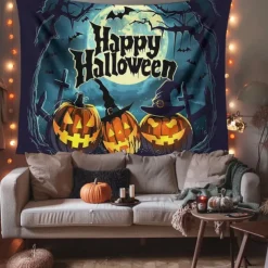Halloween Decorations Hanging Tapestry Evil Pumpkin Castle Wall Art Large Tapestry Mural Decor Photograph Backdrop Blanket Curtain Home Bedroom Living Room