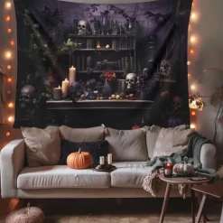 Halloween Decorations Hunted House Hanging Tapestry Wall Art Large Tapestry Mural Decor Photograph Backdrop Blanket Curtain Home Bedroom Living Room