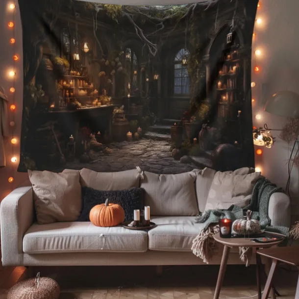 Halloween Decorations Hunted House Hanging Tapestry Wall Art Large Tapestry Mural Decor Photograph Backdrop Blanket Curtain Home Bedroom Living Room