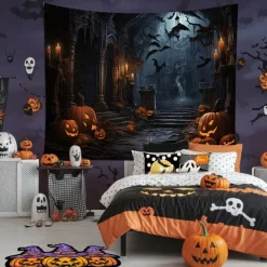 Halloween Decorations Hunted House Hanging Tapestry Wall Art Large Tapestry Mural Decor Photograph Backdrop Blanket Curtain Home Bedroom Living Room