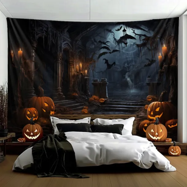 Halloween Decorations Hunted House Hanging Tapestry Wall Art Large Tapestry Mural Decor Photograph Backdrop Blanket Curtain Home Bedroom Living Room