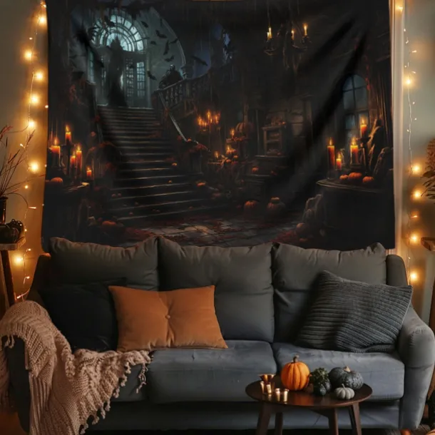Halloween Decorations Hunted House Hanging Tapestry Wall Art Large Tapestry Mural Decor Photograph Backdrop Blanket Curtain Home Bedroom Living Room