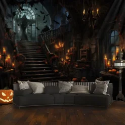 Halloween Decorations Hunted House Hanging Tapestry Wall Art Large Tapestry Mural Decor Photograph Backdrop Blanket Curtain Home Bedroom Living Room