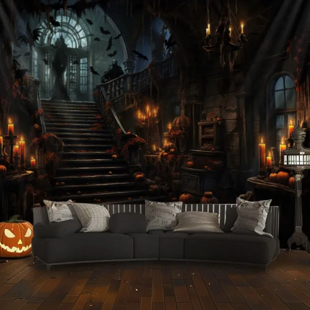 Halloween Decorations Hunted House Hanging Tapestry Wall Art Large Tapestry Mural Decor Photograph Backdrop Blanket Curtain Home Bedroom Living Room