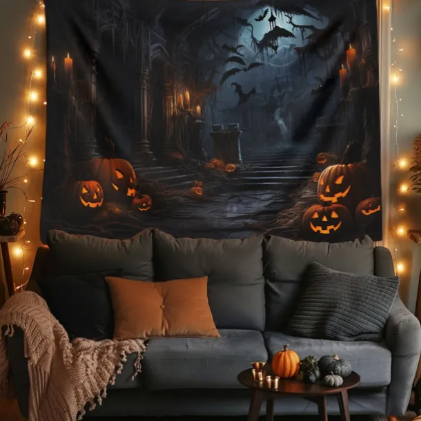 Halloween Decorations Hunted House Hanging Tapestry Wall Art Large Tapestry Mural Decor Photograph Backdrop Blanket Curtain Home Bedroom Living Room