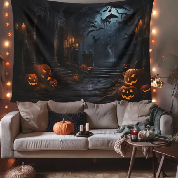 Halloween Decorations Hunted House Hanging Tapestry Wall Art Large Tapestry Mural Decor Photograph Backdrop Blanket Curtain Home Bedroom Living Room