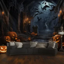 Halloween Decorations Hunted House Hanging Tapestry Wall Art Large Tapestry Mural Decor Photograph Backdrop Blanket Curtain Home Bedroom Living Room