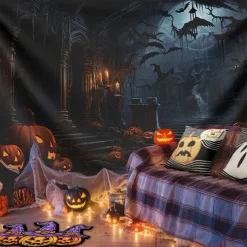 Halloween Decorations Hunted House Hanging Tapestry Wall Art Large Tapestry Mural Decor Photograph Backdrop Blanket Curtain Home Bedroom Living Room